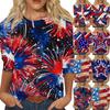 Women's Fashionable Casual Three Quarter Sleeve Independence Day Printed Round Neck Top