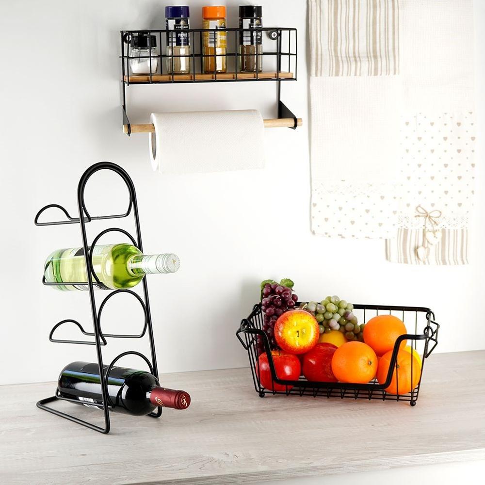 Freestanding Black Metal Wine Rack for 4 Bottles Vilde 21x12x43cm