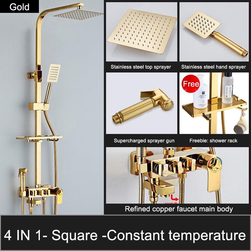 Роскошный золотой душевой набор 4 в 1 с распылителем, смеситель для ванной комнаты, смеситель для холодной и горячей воды, душ из нержавеющей стали