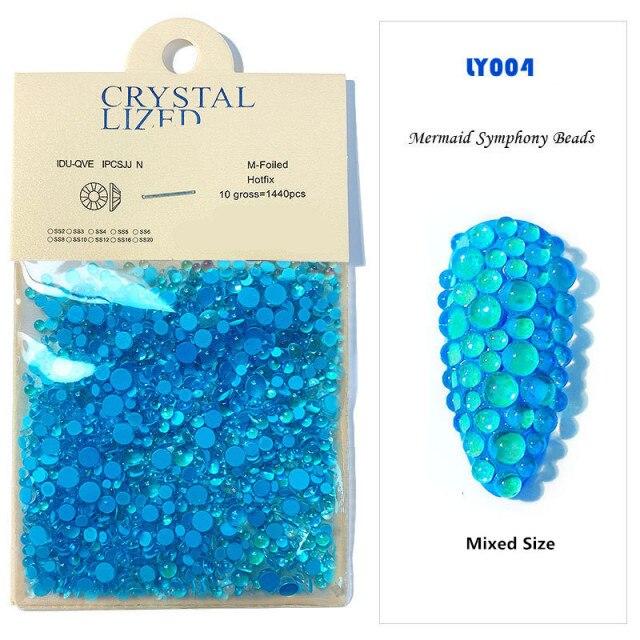 1440 шт., бусины с плоской поверхностью, стразы Авроры для ногтей, разные размеры, симфония Русалки, радужные драгоценные камни, жемчужные камни, украшения для дизайна ногтей