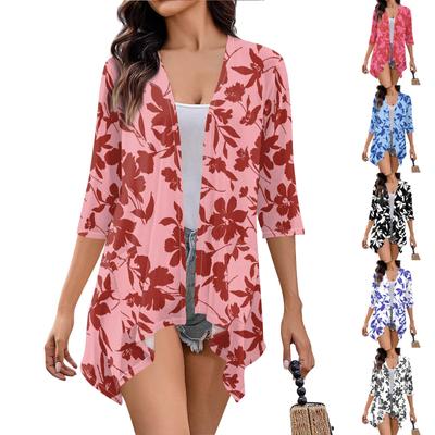 Женский кардиган неправильной формы с принтом, рукавами три четверти и карманной курткой