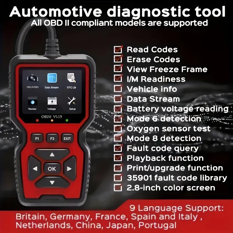 V519 OBD2 Scanner Handheld Auto Fault Diagnostic Tester Live Data Battery Test OBDII Car Engine Inspection Scan Tool