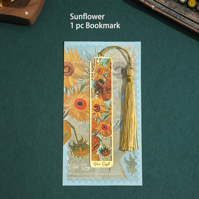 1 Pc Retro Floral Painting Metal Bookmark Hollow Bronzing Bookmark with Tassel Stationery Gifts for Book Club Reader