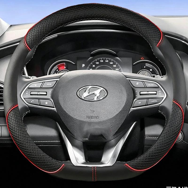 Кожаная накладка на руль автомобиля для Hyundai I30 Tucson Ioniq N Grand I10 Elantra I30n I20 Ix35 Palisade Ix20 Kona Santa fe