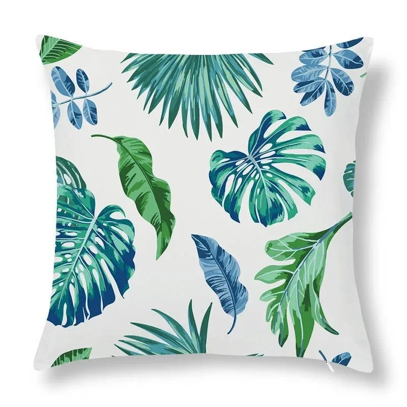 Green Leaf Print Decorative Pillowcase Car Sofa Square Cushion Pillowcase
