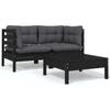 Day and Night - Day and Night Garden Furniture Set 3 Pieces Black Cushions Solid Pine Wood