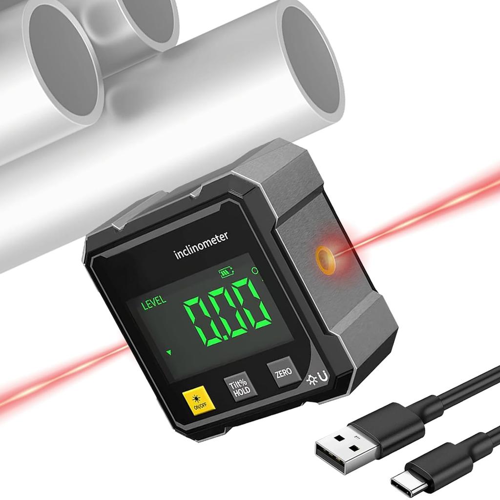 4-Sided Magnetic Inclinometer USB Charging Table Saw Miter Protractor LED Screen Slope Measuring Meter Hanging Level Box