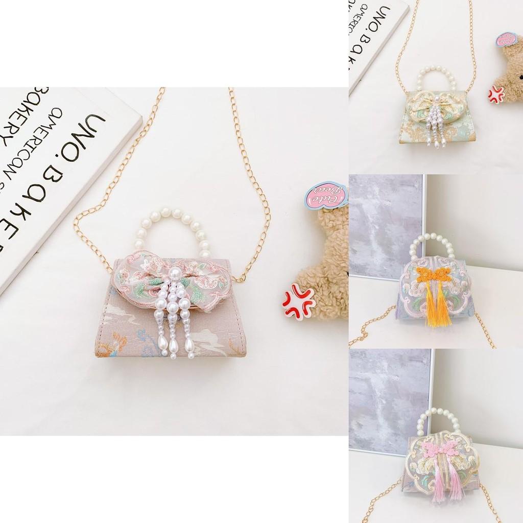 Lovely Geometric Patterned Shoulder Bag For Kids Featuring Chic Tassels And Elegant Pearls