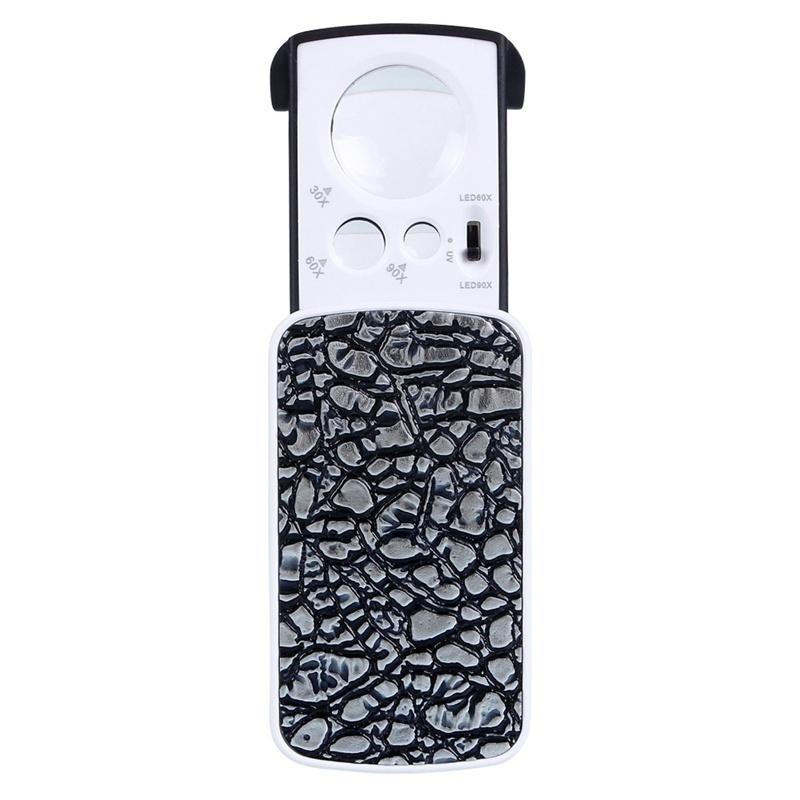 Профессиональная выдвижная карманная лупа с подсветкой - увеличение 30X 60X 90X