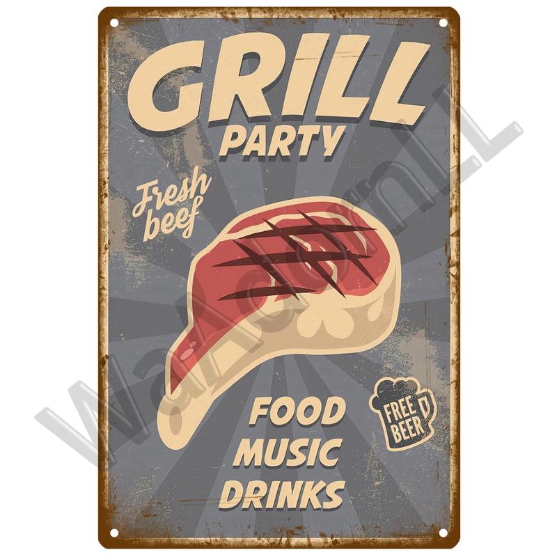 BBQ Zone  Home Decor Metal Tin Sign Vintage Dad`s BBQ Yard Outdoor Party Decoration Plate Retro Barbecue Rules Slogan Metal Sign