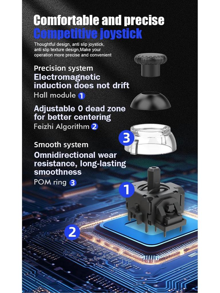 Игровой контроллер с магнитным корпусом, регулируемым джойстиком Холла, совместимостью с Switch/Android/iOS, беспроводным Bluetooth, вибрацией и световыми эффектами