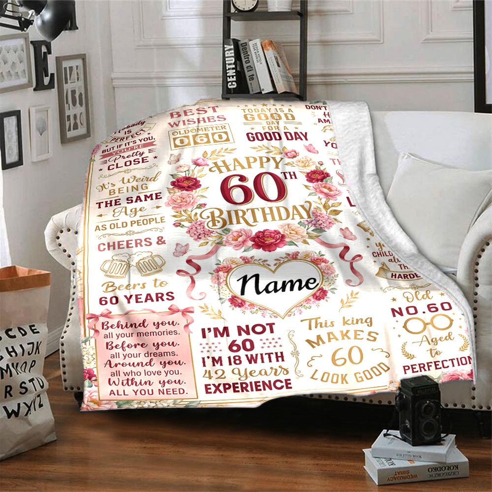 Vintage 60Th Birthday Celebration Blanket Customize Your Name Warmthful Decor Perfect For Sofa Couch Office Bed Picnics For All Occasions Stylish