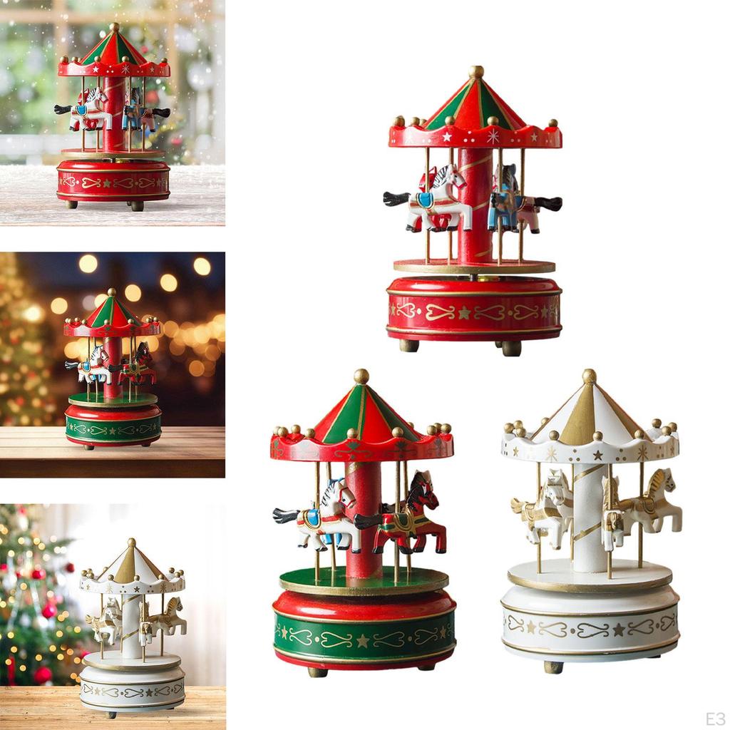 Музыкальная шкатулка-карусель из дерева для праздничного декора в форме лошади