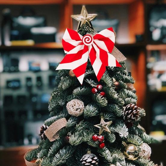 3 шт. Рождественские подвески-банты Красный Белый Полосатый принт Бантик Праздничный