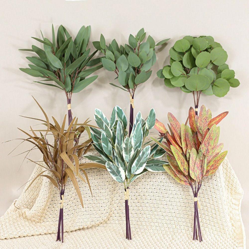 Green Leaves Silk Willow Leaves 3D Printing Fake Plants Artificial Eucalyptus Leaf  Garden