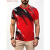 Men  High Elastic Sport T Shirt Red Black Brush Stroke Print Honeycomb Mesh Crew Neck Breathable Training Top