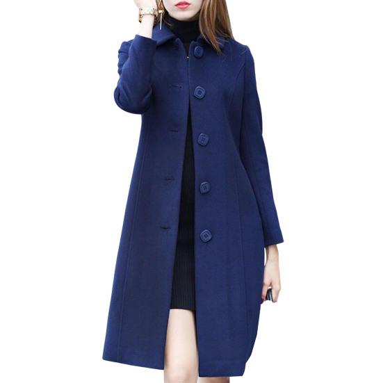 Lady Fall Winter Woolen Coat Turn-down Collar Single-breasted Loose Mid Length Thick Keep Warm Overcoat for Commuting Dating Travel