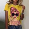 3D Digital Printed Women's T-shirt Cartoon Character Printed T-shirt Harajuku Retro Short Sleeved Round Neck Fun Top EMA
