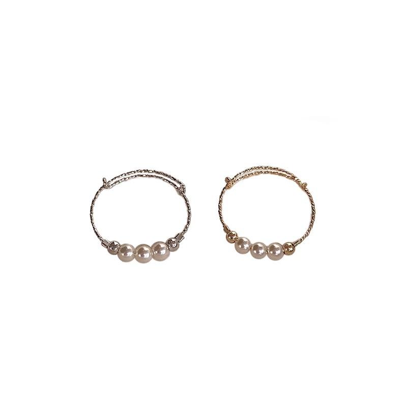PONYKISS Silver Color Pearl Bead Round Adjustable Rings for Women Minimalist Trendy Fashion  Light Luxury Accessories