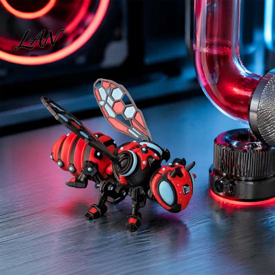 Futuristic Car Interior Ornament 3D Printed Articulated Bee Figurine, Flexible Joint Fidget Toy with Keychain, Mechanical Lightweight Art Statue