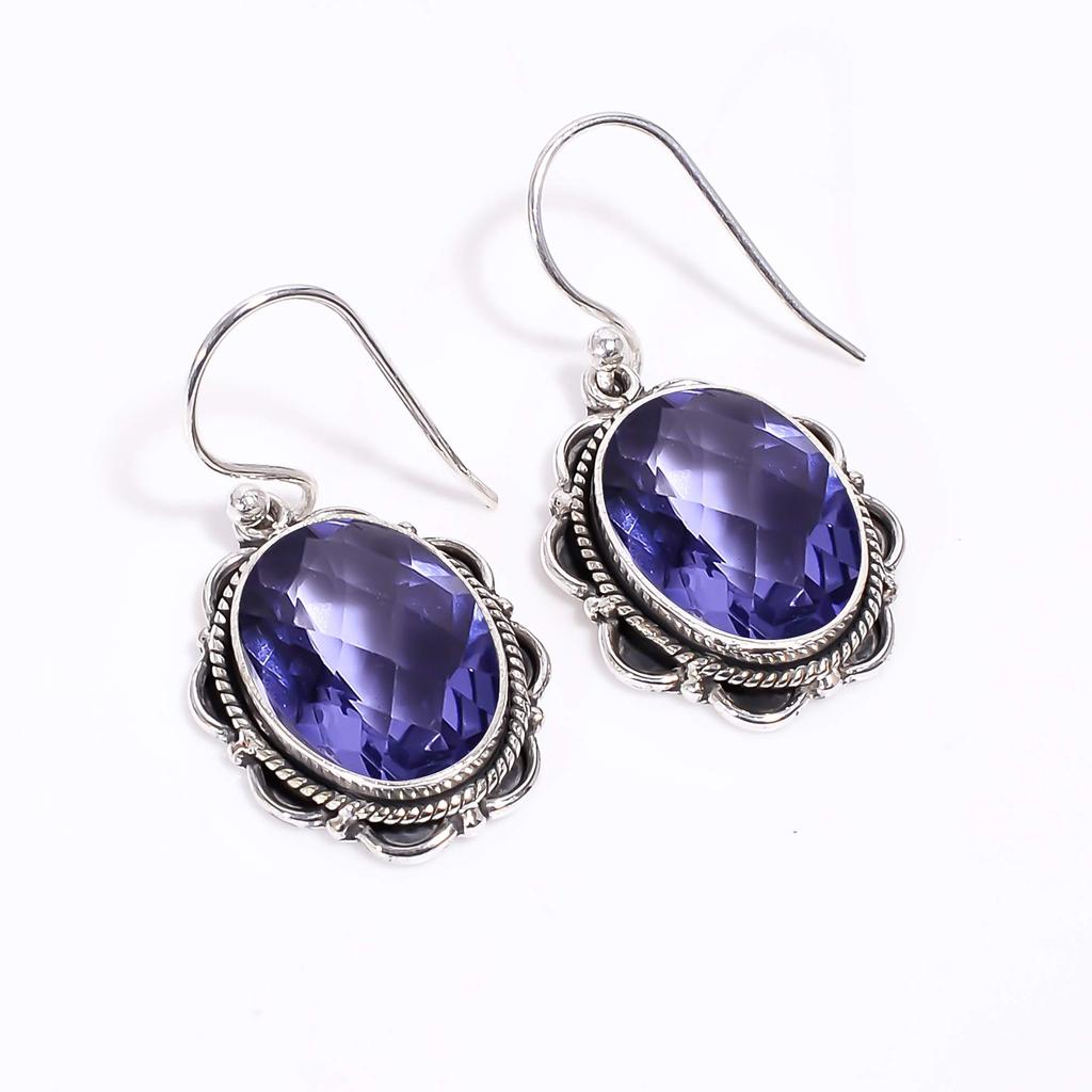 Серьги из стерлингового серебра 925 пробы с иолитом V331, ярко-синие серьги, овальные серьги, подарок на День святого Валентина, подарок для нее, подарок на день рождения, украшения ручной работы, серебро