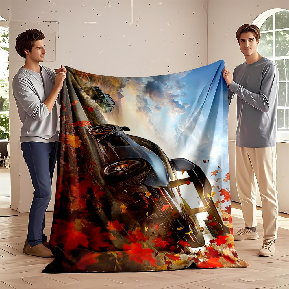 Sports car and SUV in autumn leaves, racing Flannel blanket for bedroom, living room, sofa, and nap sofas.