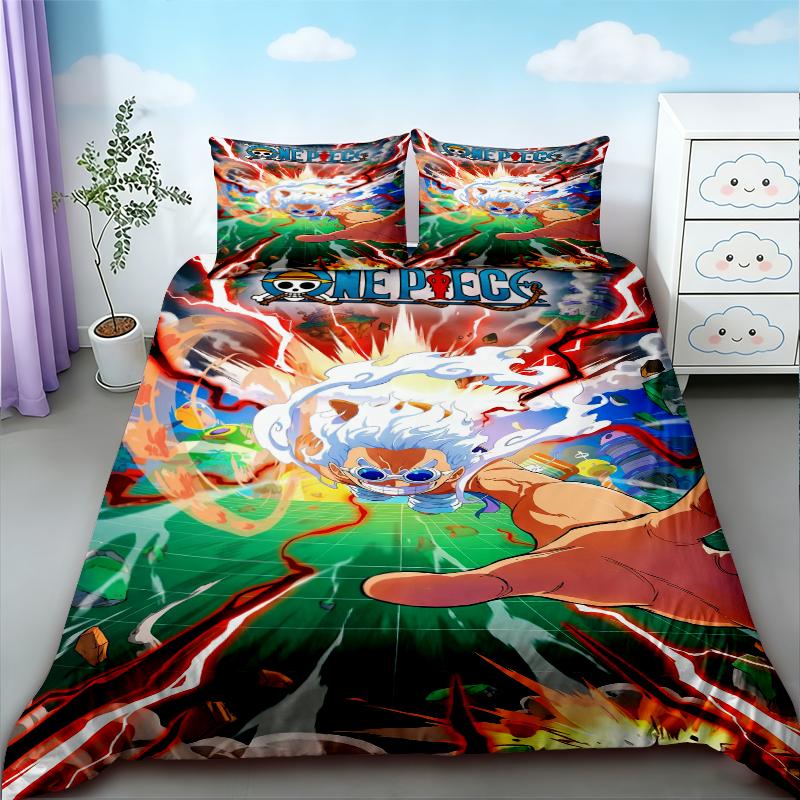 Luffy Duvet Cover Set One Piece Anime Cartoon Bedding Set Quilt Cover Comfortable for Bedroom Dormitory Teens Gifts