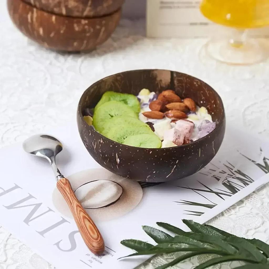 3 Sizes Natural Coconut Shell Bowl Coconut Bowl Wooden Bowls Light Food Container Fruit Salad Milkshake Dessert Bowl