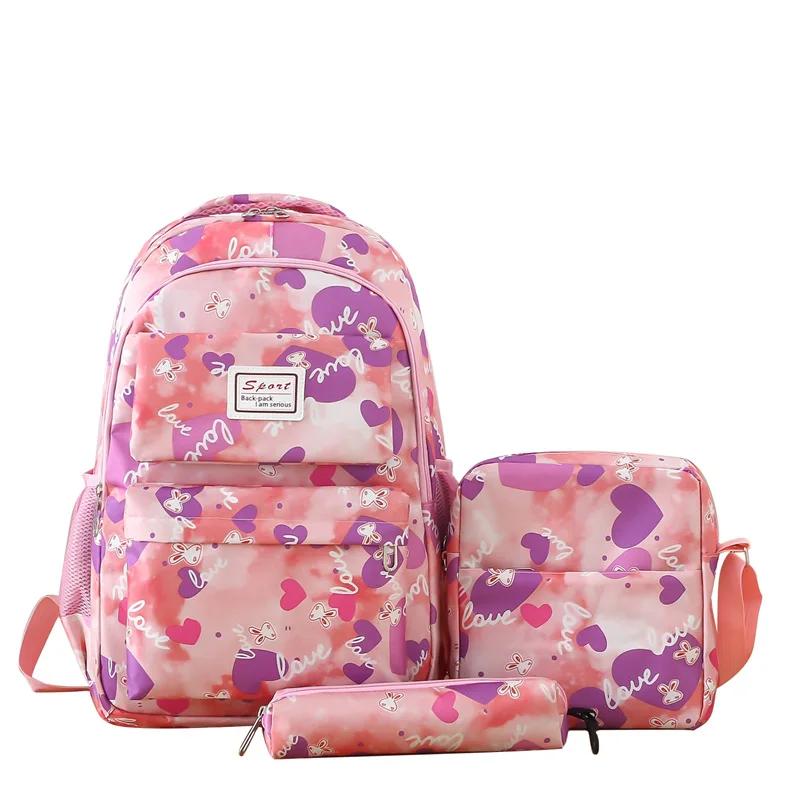 Повседневный рюкзак для школьников, большой емкости, школьный рюкзак для девочек, школьные сумки для детей, комплект из 3 предметов, женский рюкзак