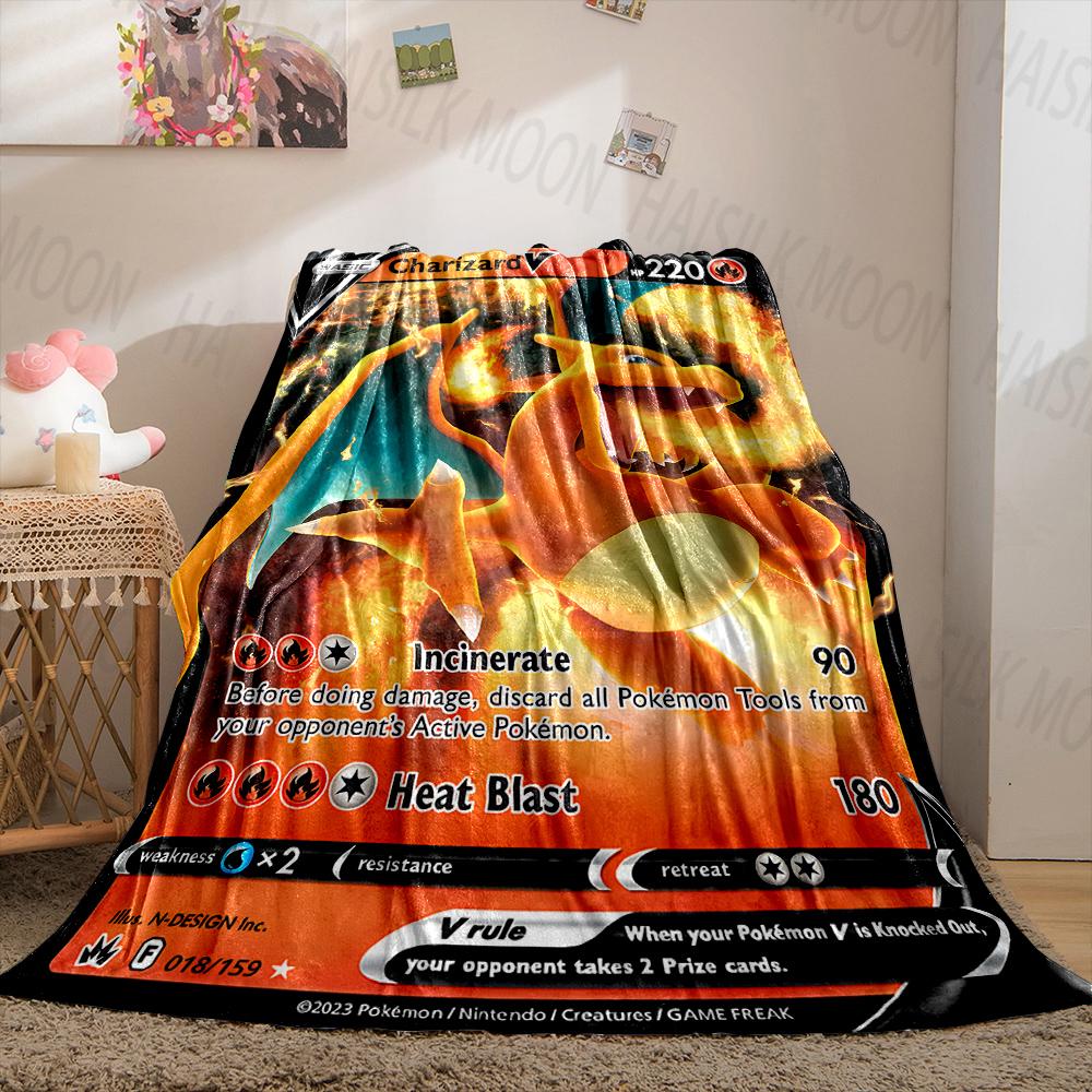 1PC Pokémon Cards Charizard Print Blanket Fluffy Plush Sofa Bed Blanket for Kids Adults Travel Camping Supplies Car Office Gifts