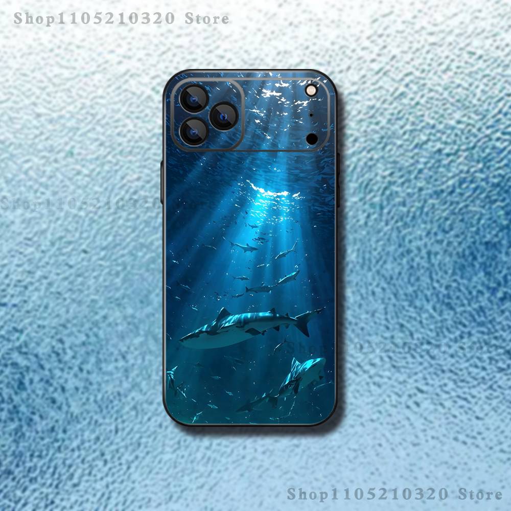 ocean fish whales Phone Case For iPhone 17,16,15,14,13,12,11,Pro,Max,Plus,E,Air,Mini Protective Black Cover
