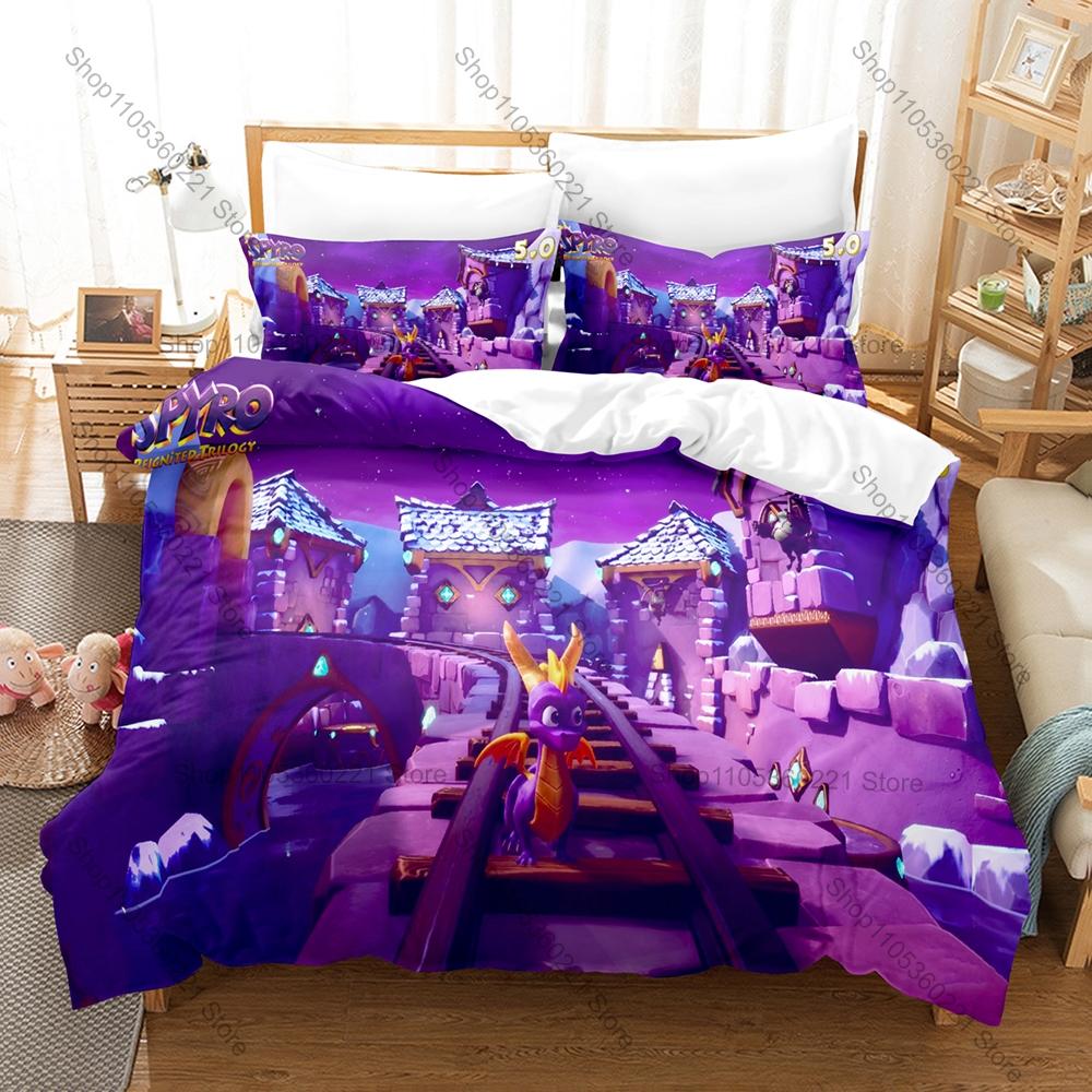 Classic Dragon Game Bedding Set, Duvet Cover & 2 Pillowcases, Iconic Spyro Design Comfortable Home Bedding Supplies