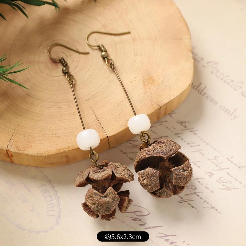 Оригинальные серьги Mori Plant Fruit, натуральные желуди, ручная работа, ретро-женские длинные серьги, этнический стиль, литературная и традиционная китайская медицина