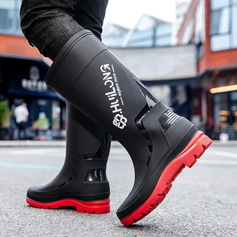 Модные резиновые сапоги для отдыха на природе, мужские водонепроницаемые ботинки, нескользящие бахилы, модные высокие мужские сапоги для рыбалки, водонепроницаемая обувь, легкие рабочие ботинки