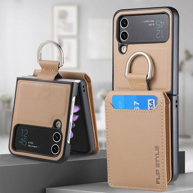 For Samsung Z Flip 4 Zflip4 Anti -Dust Portable Ring Holder Leather Bag Case For Samsung Galaxy Z Flip 4 Flip4 5g Phone Covers