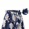 Plus Size Print Floral Skirt Women Summer Loose Elastic High Waist Chiffon Midi Skirts Lace Up Bow L-5XL Swing Jupe Femme