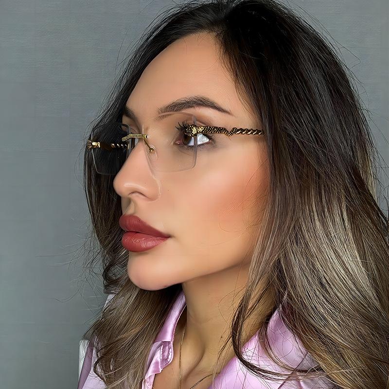 Women's Glasses Men Sun-Proof UV Protection Fashion Personality Retro Hip Hop Driving Commuter Street Shooting Snake Rimless Sunglasses