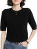 Летний трикотажный топ с коротким рукавом чистый BN244 BLK L [BN1 Select] женские топы, офис, футболка, весна, лето, осень, одежда, рукав 5/8, черный,