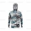 Mens UPF 50 Long Sleeve Camo Fishing Shirt With Hood Face Cover Outdoor Sports Cycling Apparel