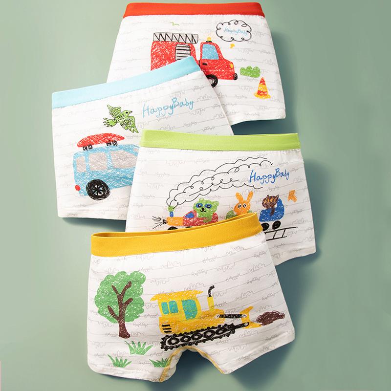 Боксеры для мальчиков Боксеры для малышей Персонализированные с принтом Прочные и не деформирующиеся Трусы Шорты-боксеры Мягкий хлопок Симпатичное детское нижнее белье