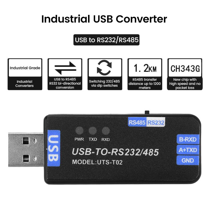 Модуль связи USB-RS485/RS232, двухсторонний полудуплексный последовательный преобразователь, микросхема CH343G, обработка сигналов, поддержка Windows, MacOS, Linux.
