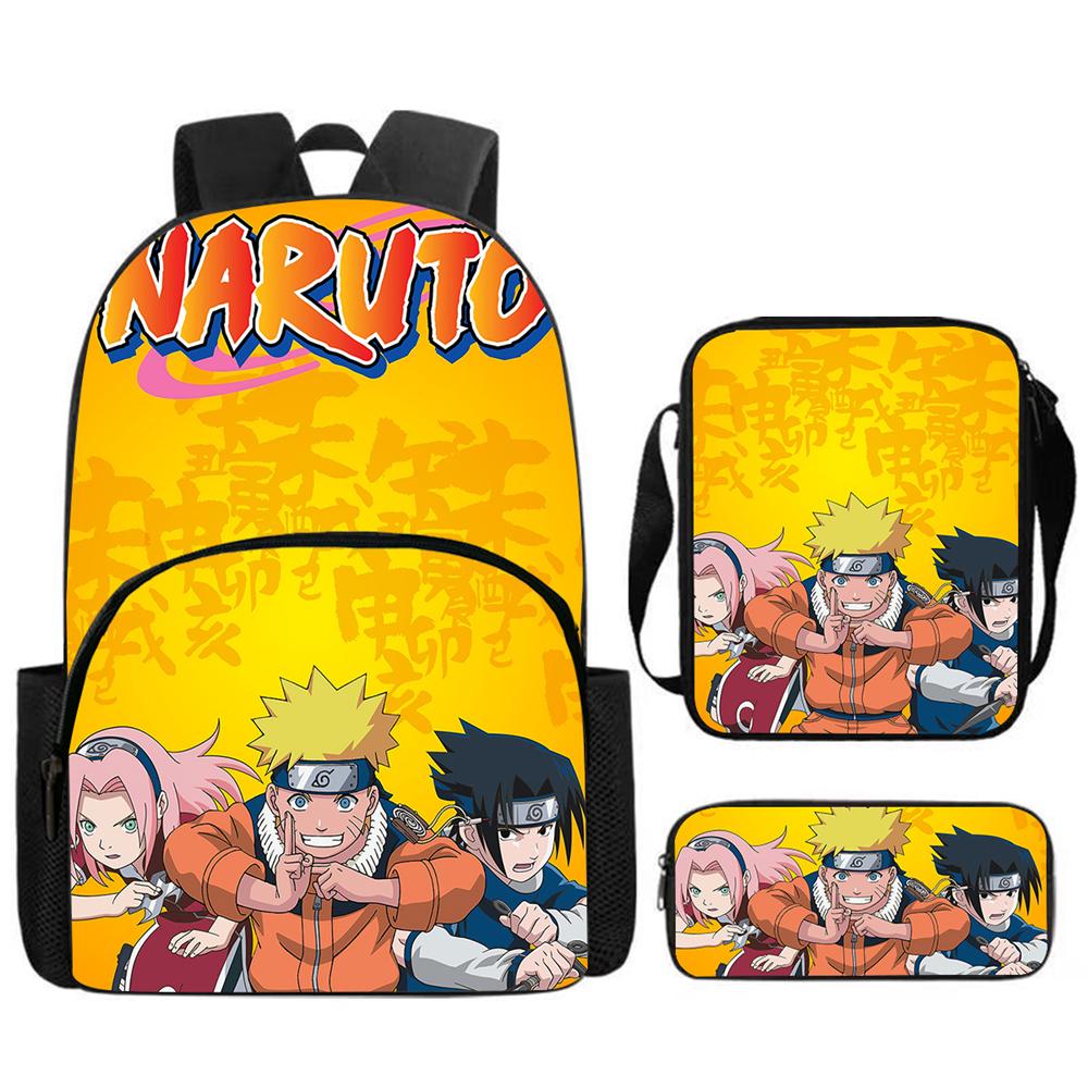 Набор из 3 предметов Школьный рюкзак NARUTO с передним карманом, Сумка через плечо и Пенал, Прочный и легкий, для мальчиков и девочек 5-11 лет