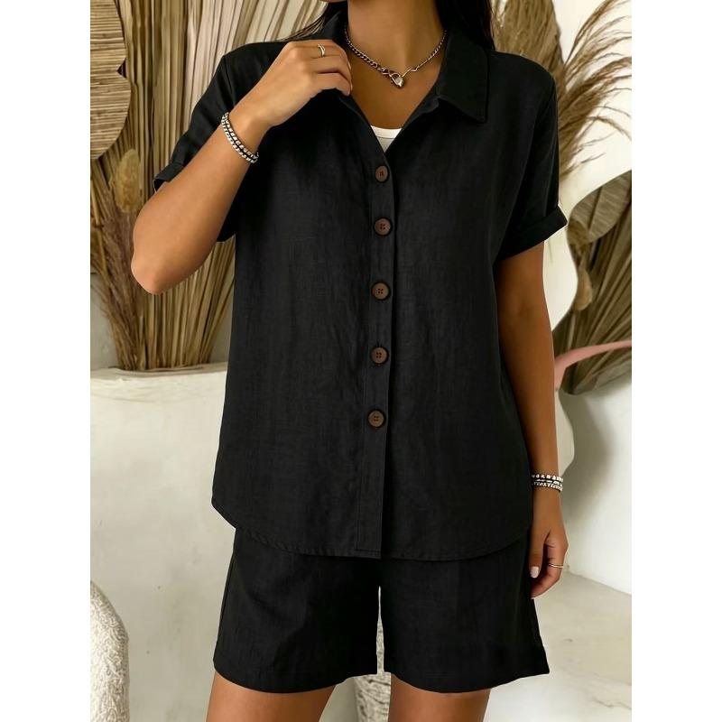 GMXIA Women's Fashion Casual Summer Spring Short Sleeve V Neck Pants Suits
