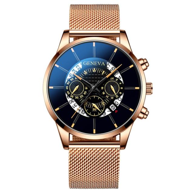 Luxury Men 'S Fashion Business Calendar Watches Blue Stainless Steel Mesh Belt Analog Quartz Watch Relogio Masculino Mens Watch
