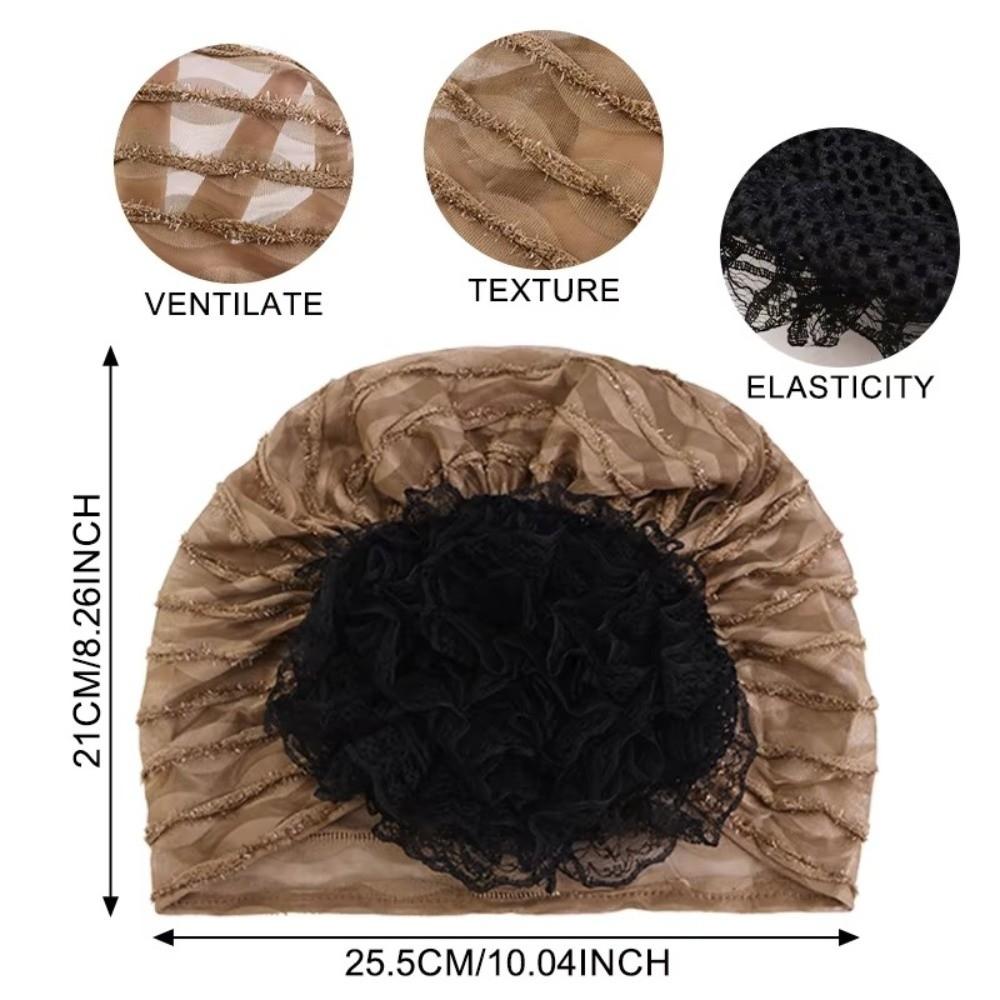 Versatile Soft Lace Curling Hat Polyester Breathable Elastic Curly Hair Hat Solid Color Dome Mesh Lace Pullover Cap Headgear