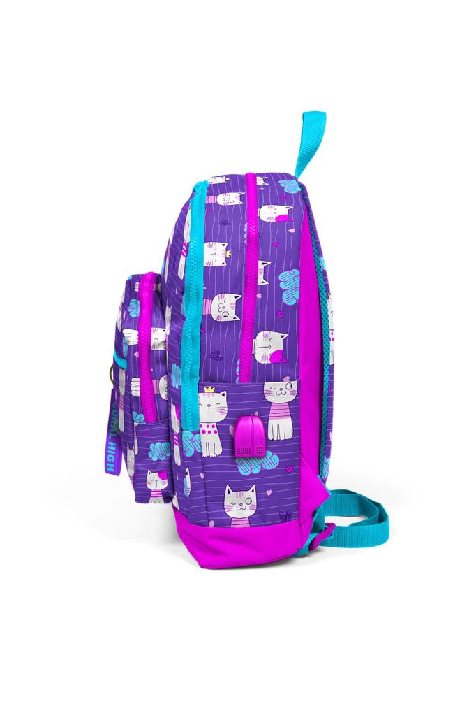 Школьный рюкзак Coral High Kids Фиолетовый Розовый с рисунком кота с четырьмя отделениями USB 23264