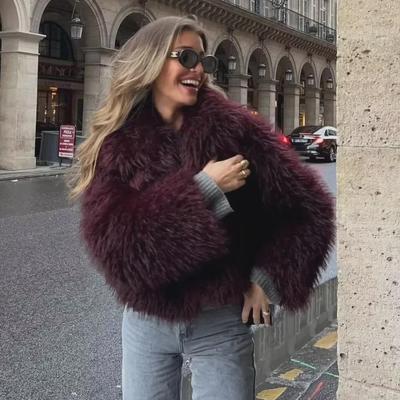 Женское зимнее пальто с лацканами из искусственного меха в европейском и американском стиле 2023 года
