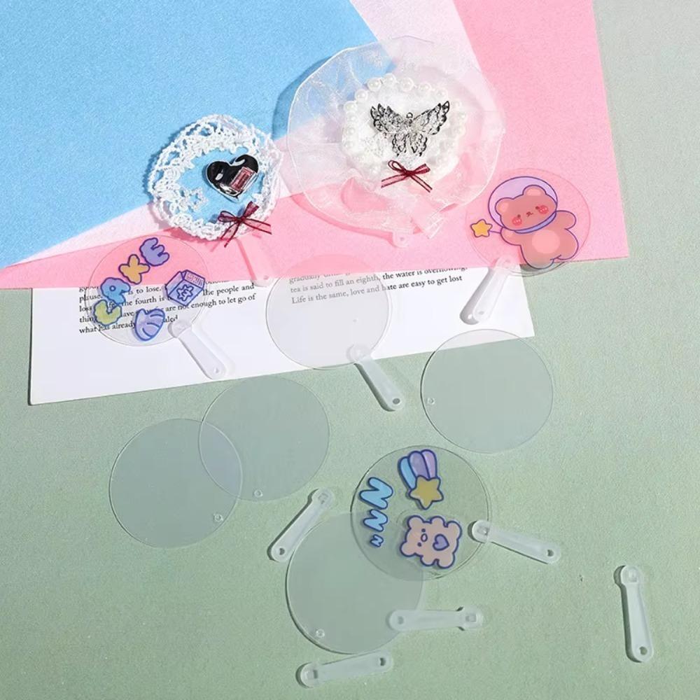 50Pcs DIY Blank Fan Round/Flower/Heart Shaped Children's Art Fan Mini Transparent Fan  Child