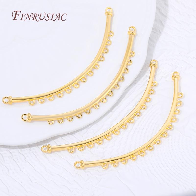 1/2Pcs 18K Gold Plated Brass Curved Multi-hole Bar Links Row Connector Charms For DIY Earrings Necklace Jewelry Making Parts