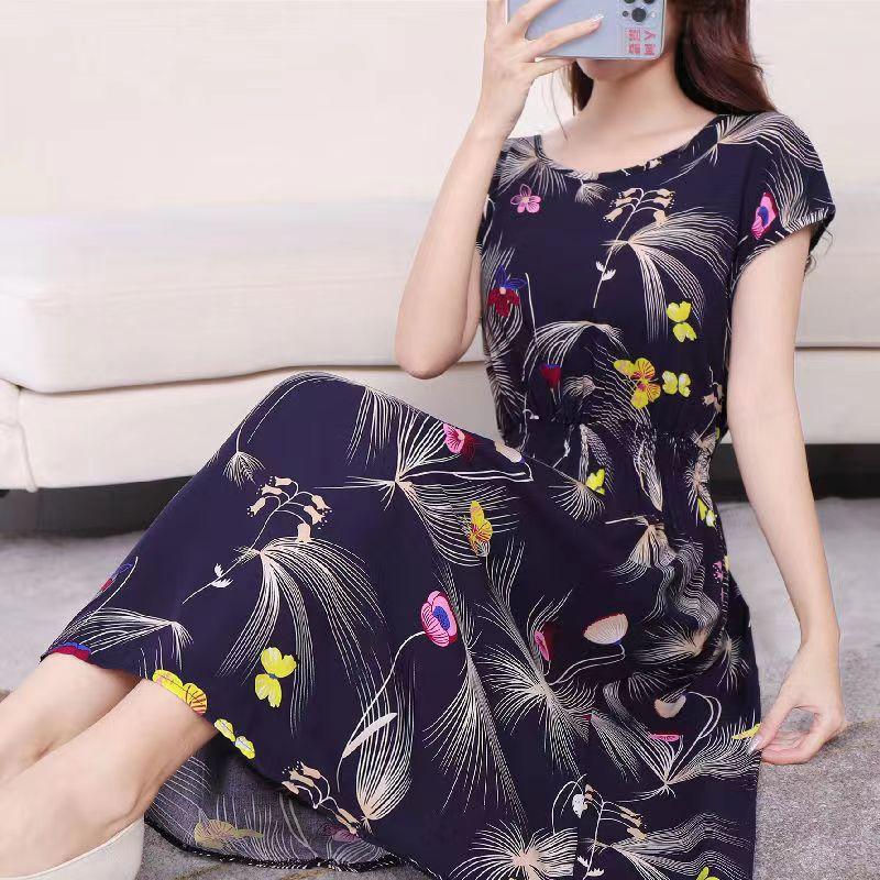 Летнее платье из хлопка и шелка в этническом стиле с цветочным принтом, модное элегантное платье больших размеров с короткими рукавами и средней длиной